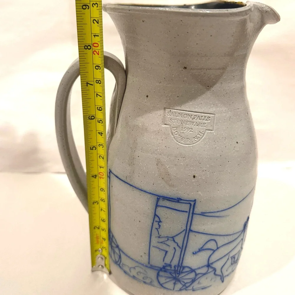 RARE Salmon Falls Stoneware Pitcher Horse Buggy 1992 Signed Crayton-Ackley